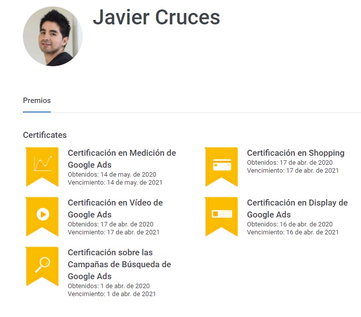 Certificación Google Partners de Javier Cruces